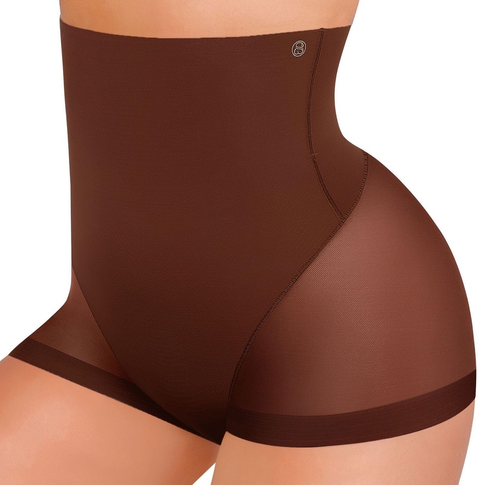 High-Waist Brown Shaping Briefs - Seamless Tummy Control